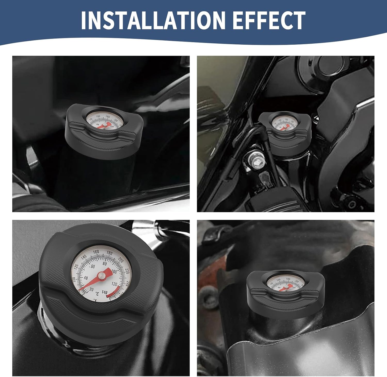 Oil Tank Dipstick with Temperature Gauge Fit for Harley 2004-2022 Sportster Iron 883 1200 XL XR Forty-Eight Roadster Nightster Superlow Seventy-Two Custom (Black)