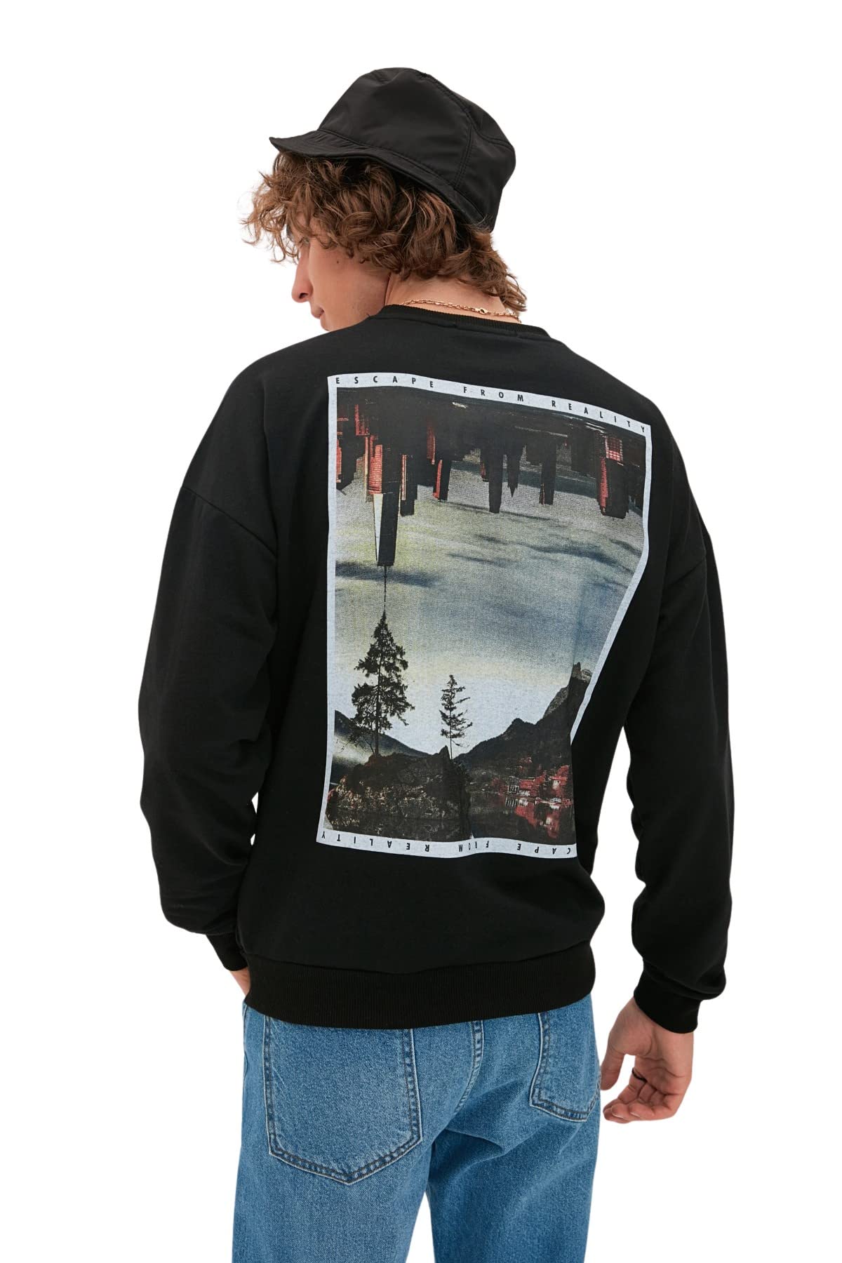 Trendyol Man young Oversize Basic Crew neck Knit Sweatshirt Schwarz