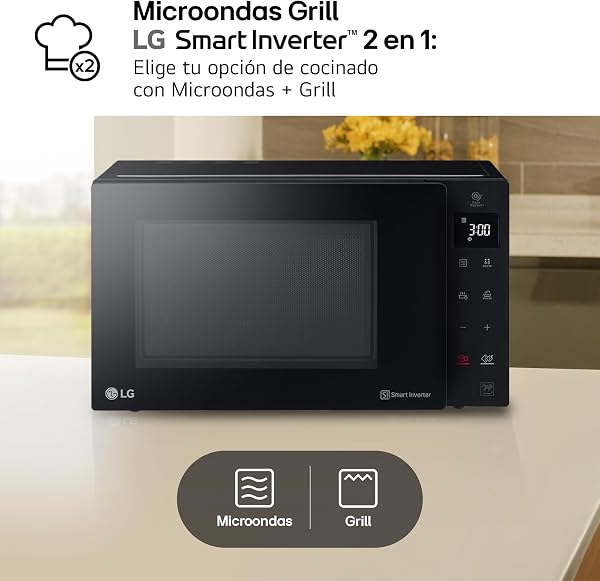 LG MH6535GIS - Microondas con Grill NeoChef, Capacidad 25 L, 1000 W, Smart Inverter, Panel Táctil LED, EasyClean, Cocción Uniforme y Bloqueo Infantil, Negro - 5