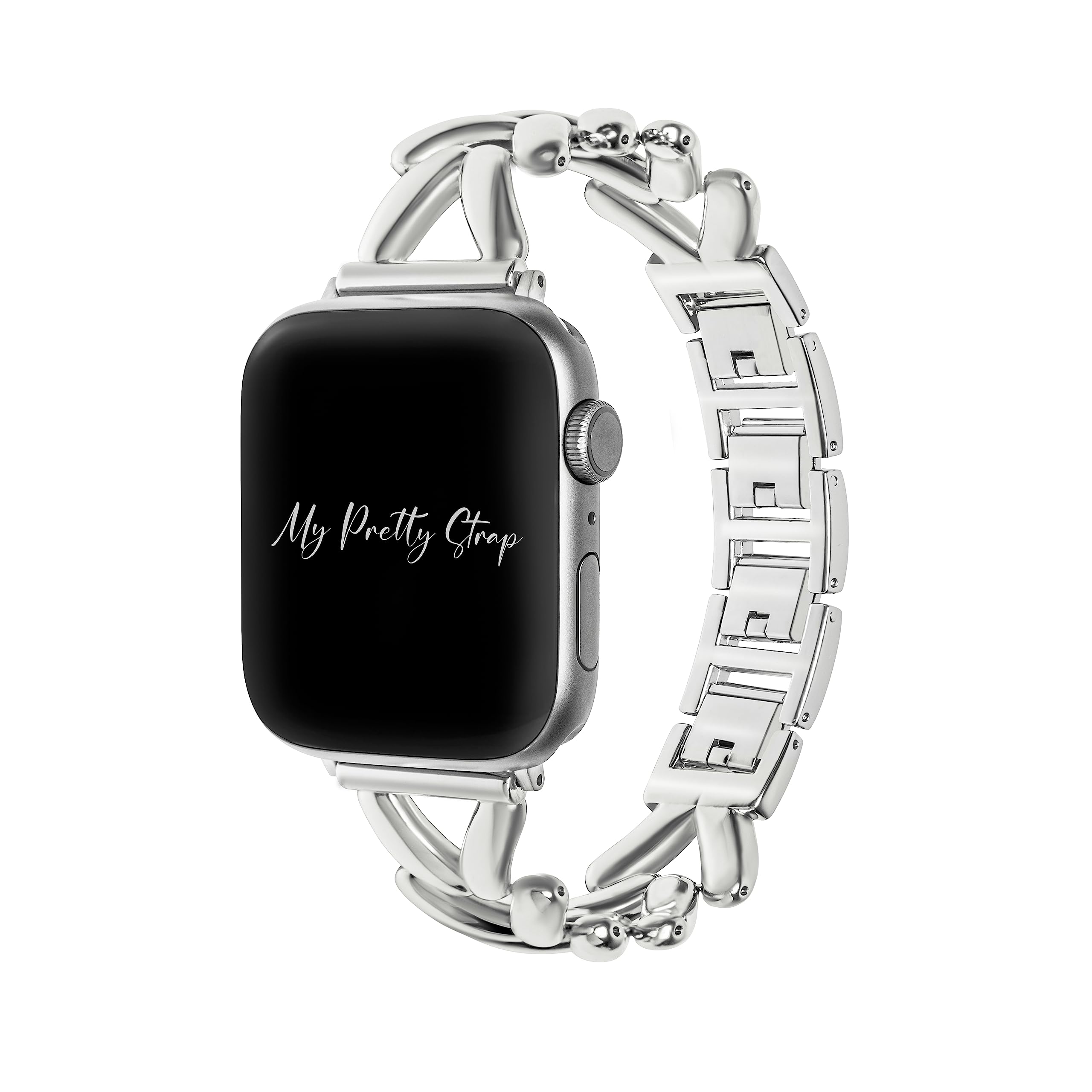 Ariel Band Compatible with Apple Watch 38/40/41mm or 42/44/45/49mm, Stainless Steel Metal Gold for Women - My Pretty Strap (38MM / 40MM / 41MM, Silver Gem)