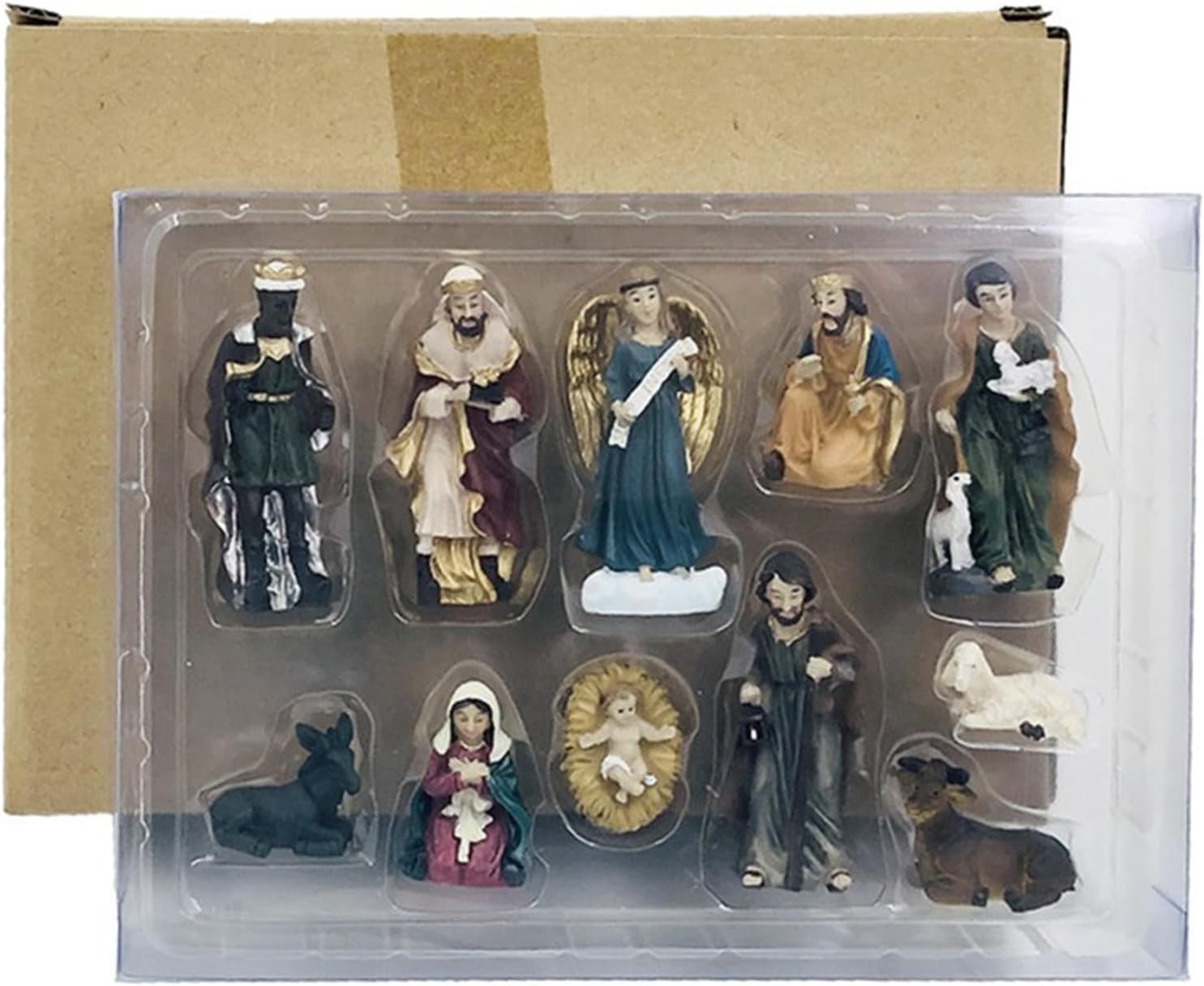 2-Inch Christmas Nativity Scene Classic Manger Set Resin Statue Baby Jesus - 10-Piece Renaissance Series Religious Gift Décor