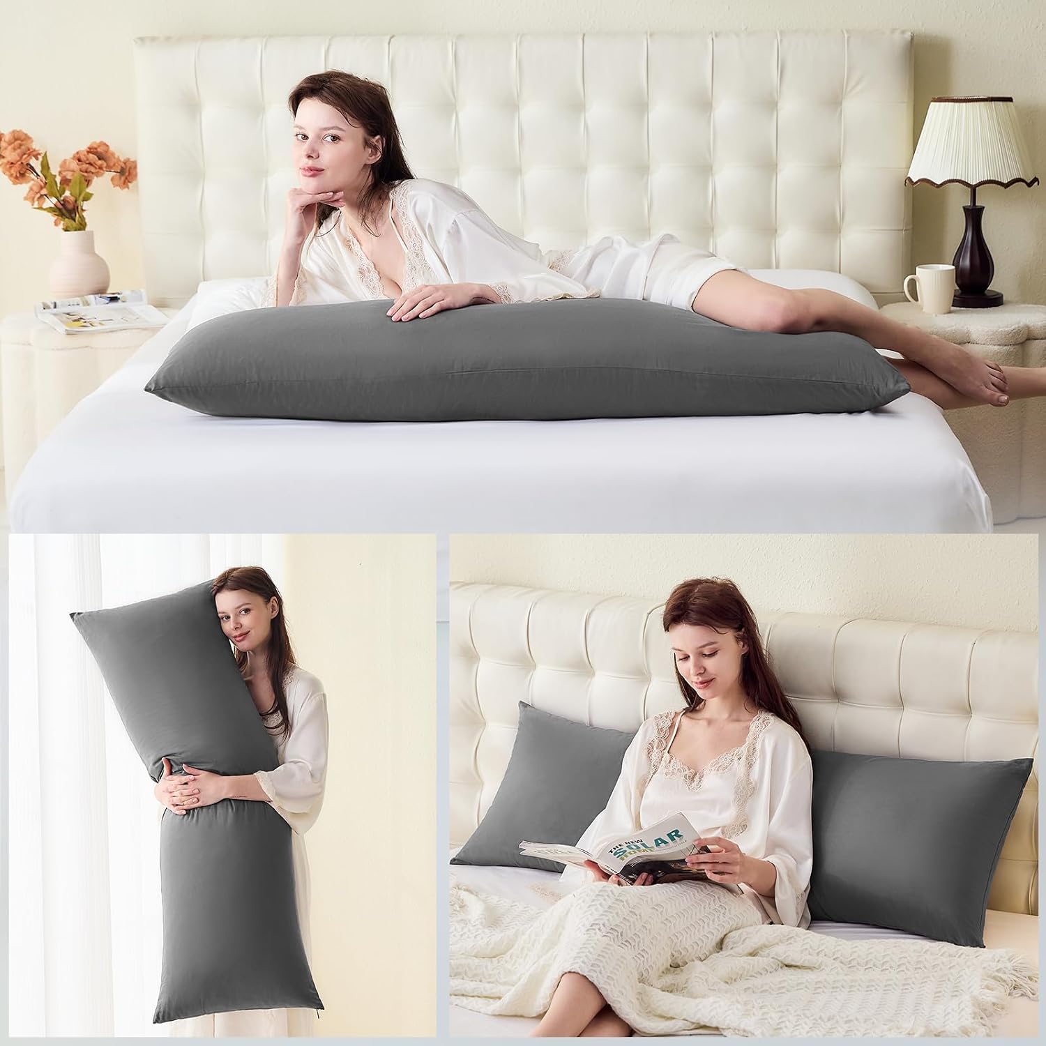 DOWNSTORIA Body Pillow Pillowcase, Ultra Soft Microfiber Long Pillow Cover, Envelope Closure Large Pillow Cases 20x54 inch (Dark Gray)