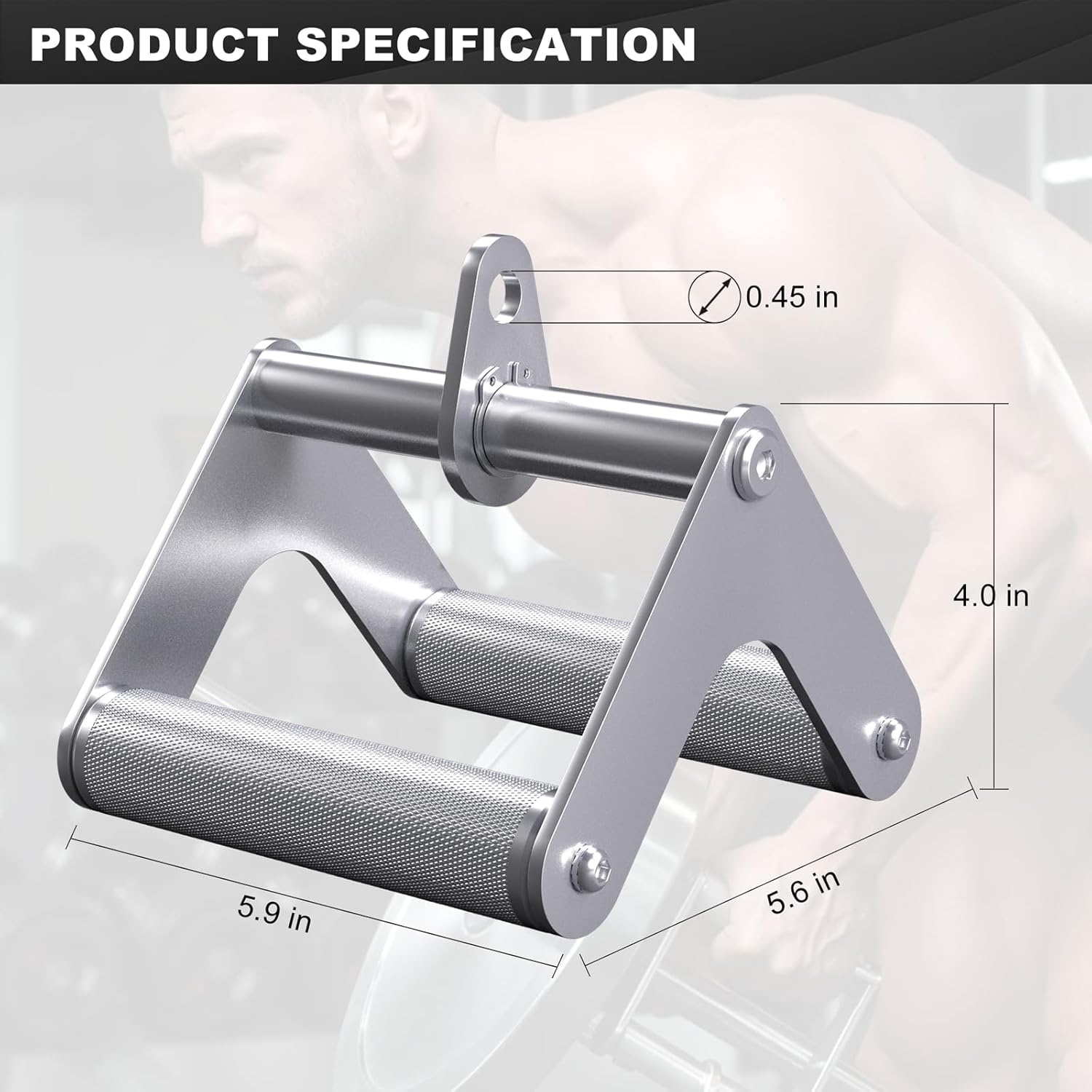 Double D Row Handle Cable Attachment, Stainless Steel V Bar with Non-Slip Aluminum Grip for Home Gym Cable Machine, LAT Pulldown & Back Training