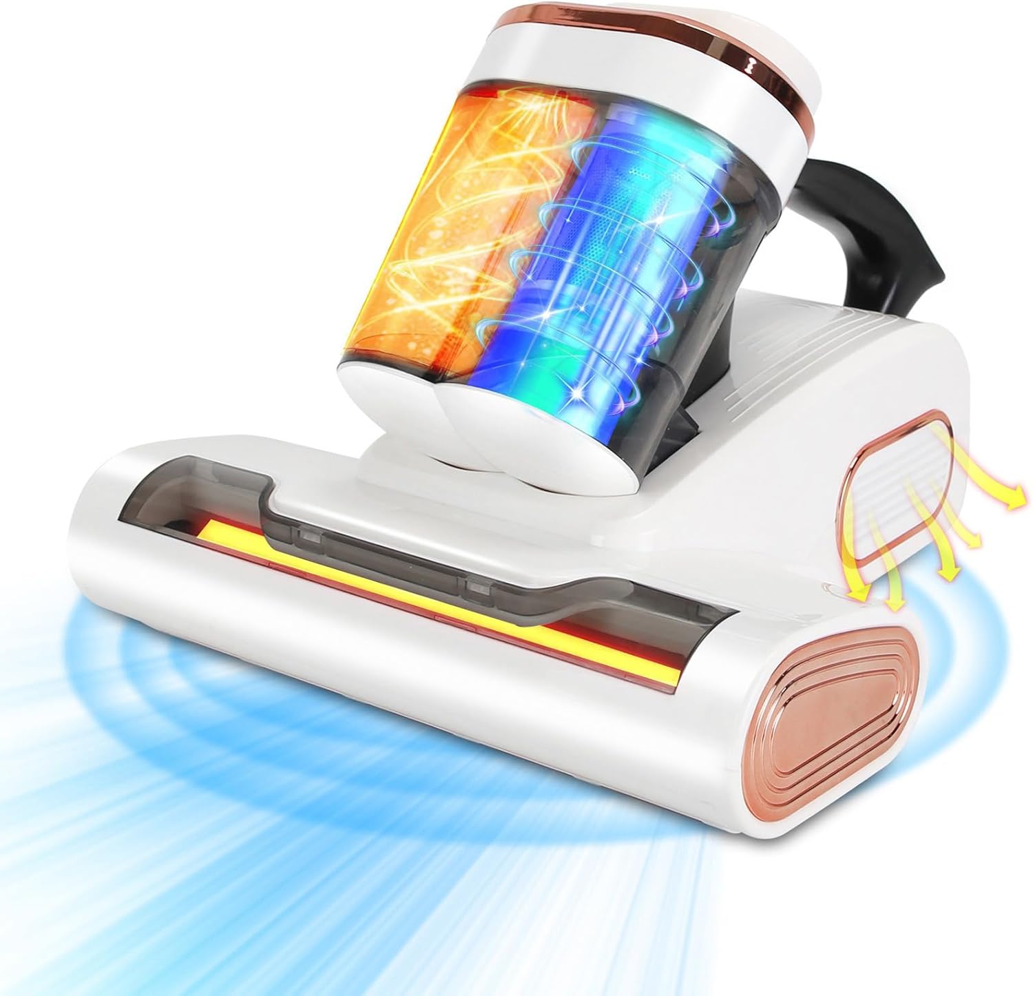 TeqHome Mattress Vacuum Bed Vacuum Cleaner with UV 16Kpa Suction Power & HEPA Filter & 253.7nm UV-C Light & 40000 RPM/Min Brushroll Rotation & Ultrasonic & Heating, Widened Suction Port, Corded, 500W