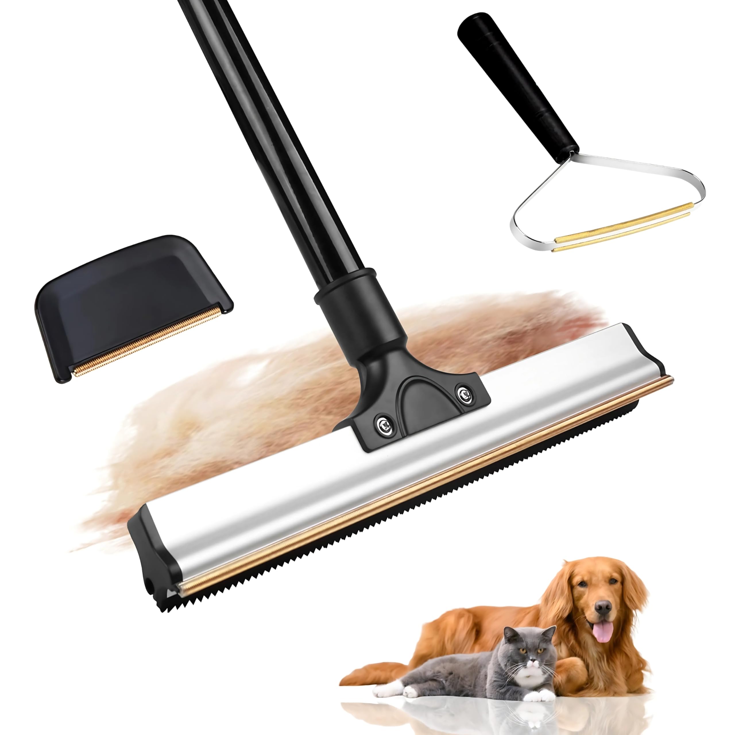 Carpet Rake Kit for Pet Hair Removal & Fluffing Matted Carpet – 61" Adjustable Handle, Deep Clean Dog & Cat Hair Remover, Reusable Scraper for Rugs, Low Pile Carpet, Couch Stairs & Car