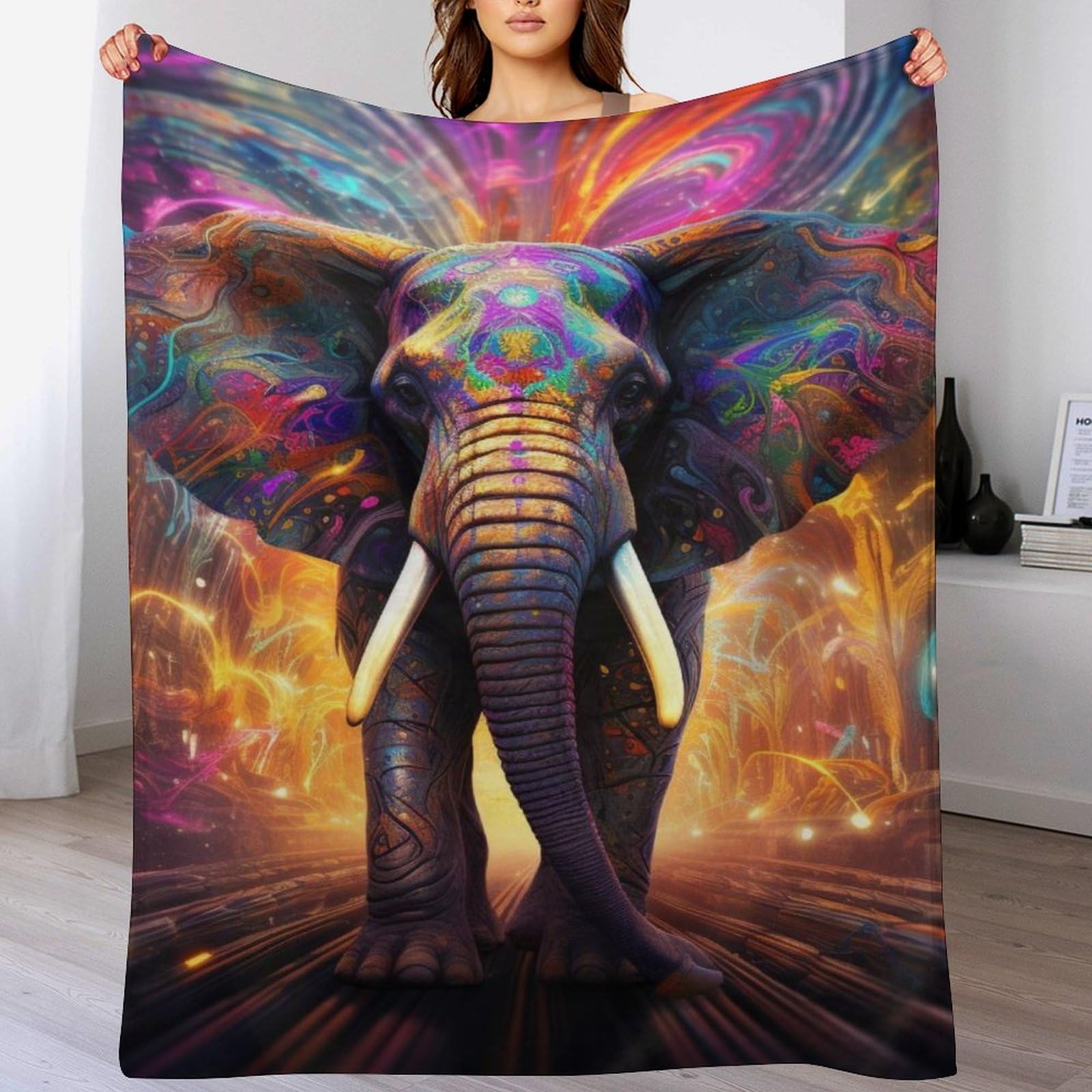 Couverture polaire éléphant douce 100x130 cm pour lit et canapé