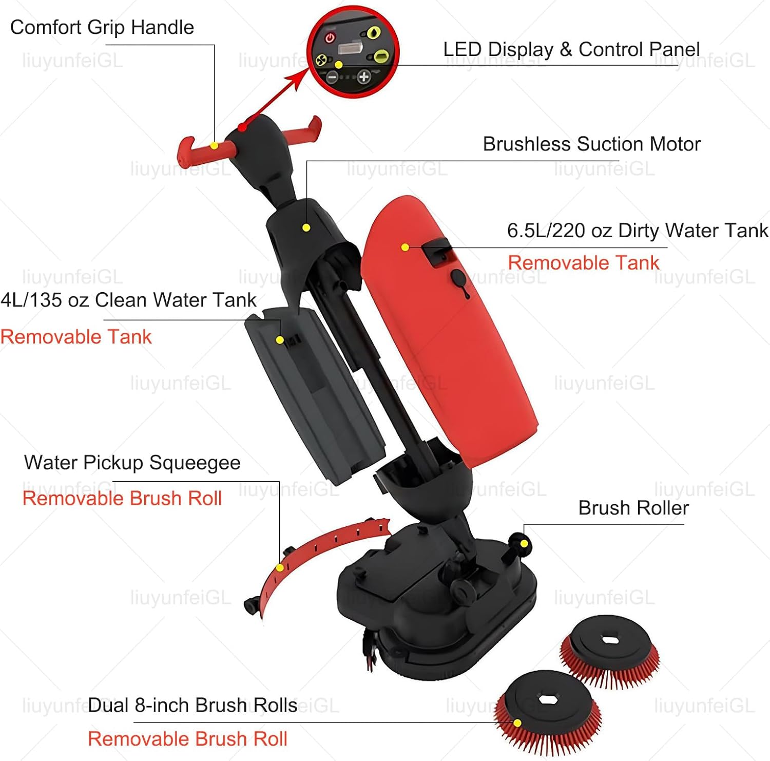Commercial Walk Behind Floor Scrubber – 17” Cordless Floor Buffer Machine, with 360° Swivel Head, Dual Brushes & 158oz/263oz Dual Tanks, for Large Area Cleaning White