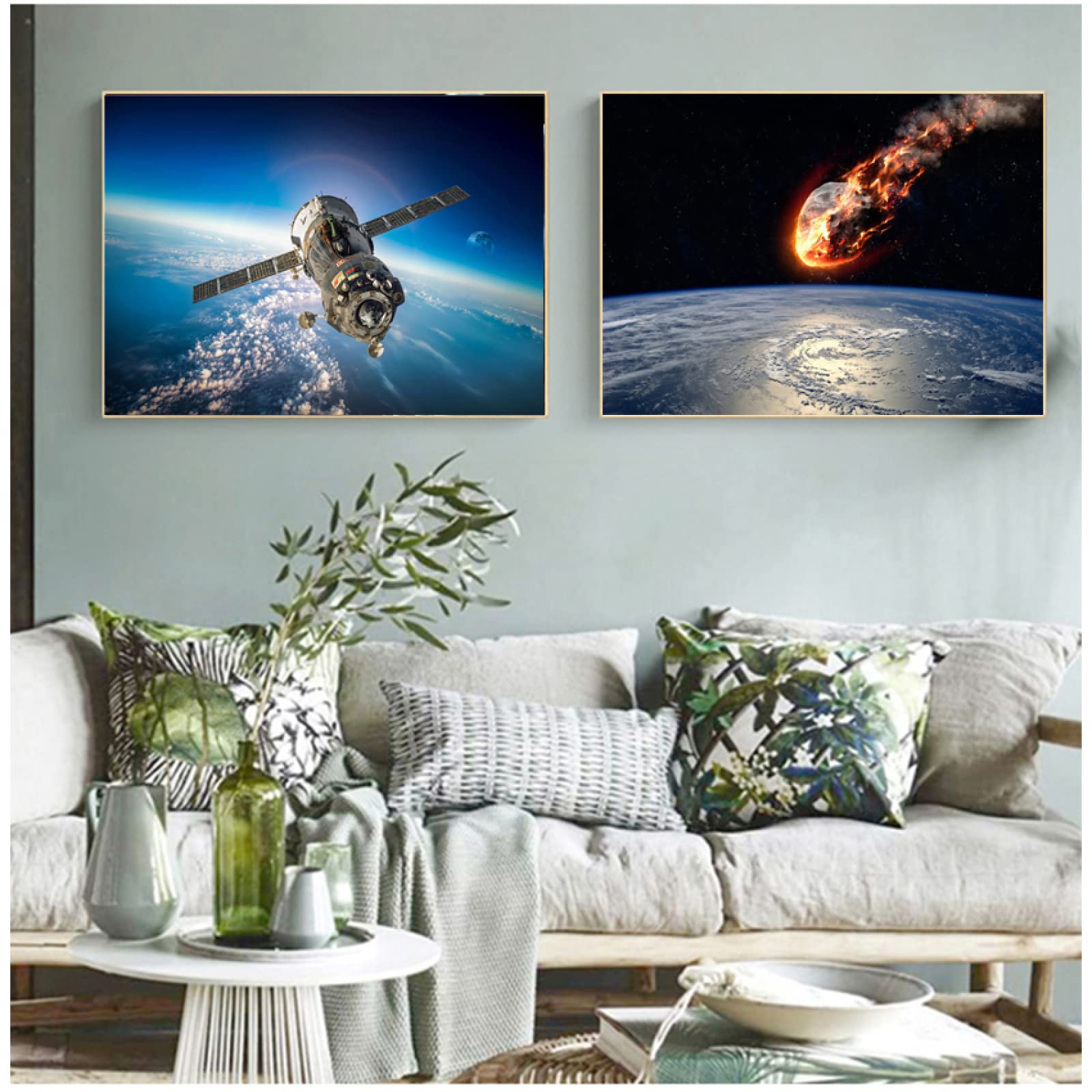 Amazon.co.jp: BAIQIAOLIYI 隕石衛星ポスター宇宙空間キャンバス絵画と