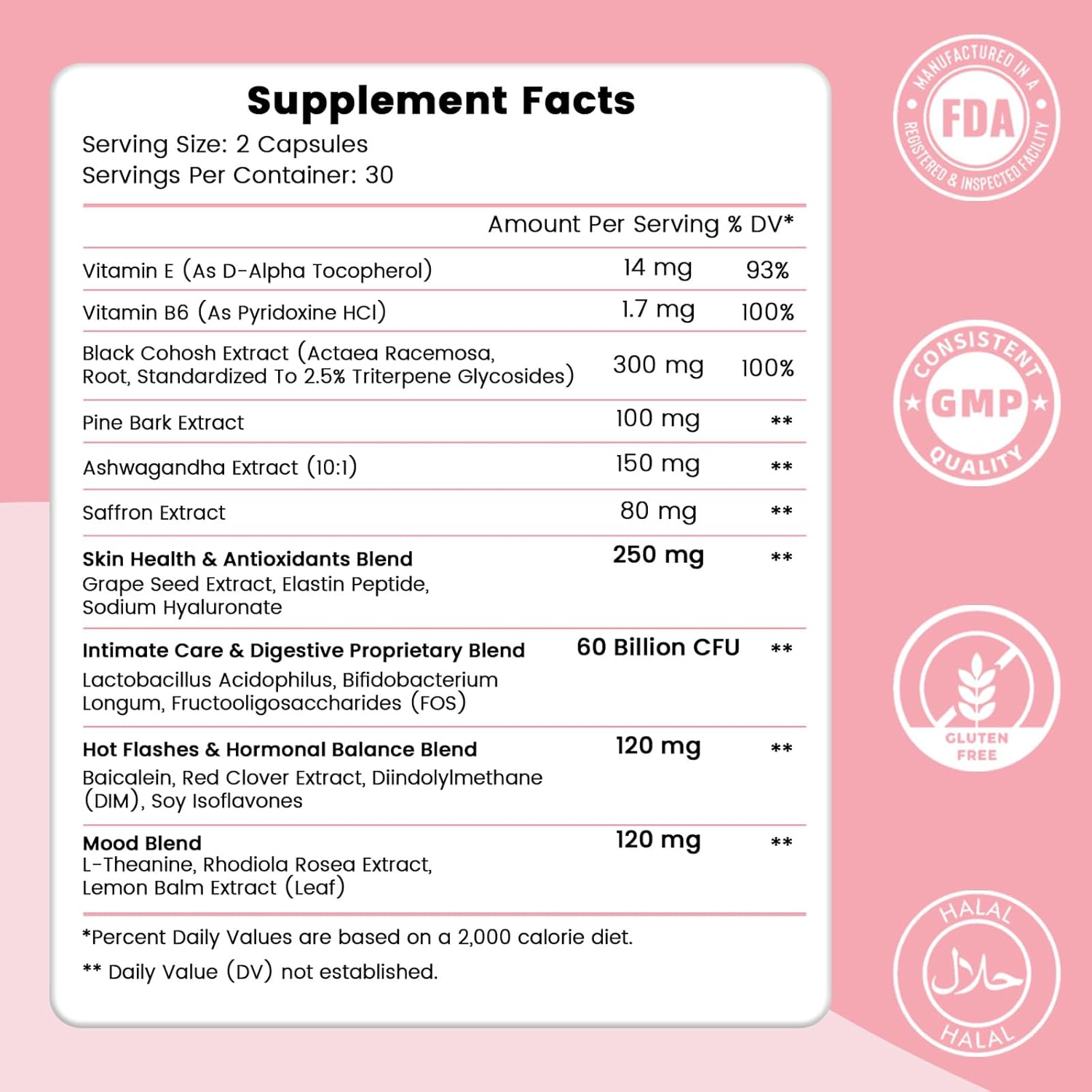 Menopause Supplement for Women : Hormone-Free Probiotic with Black Cohosh & Ashwagandha Support for Hot Flashes Mood Balance & Skin Health 60 Capsules