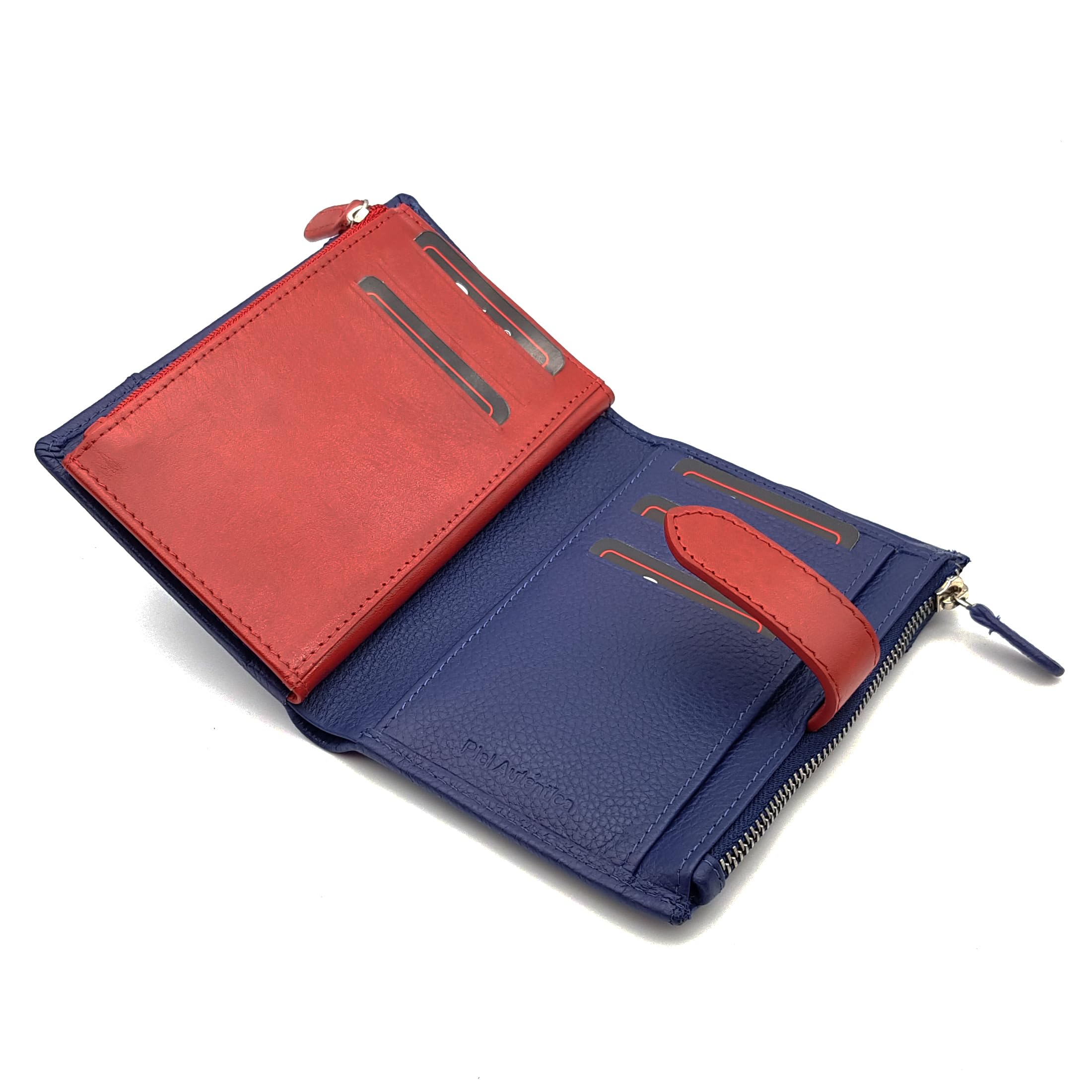 Pielini - Cartera de Piel para Mujer con Billetera y Amplio Monedero. Tarjetero de Cuero de Gran Capacidad - Cartera Cuero Modelo 4068 (Electrico)