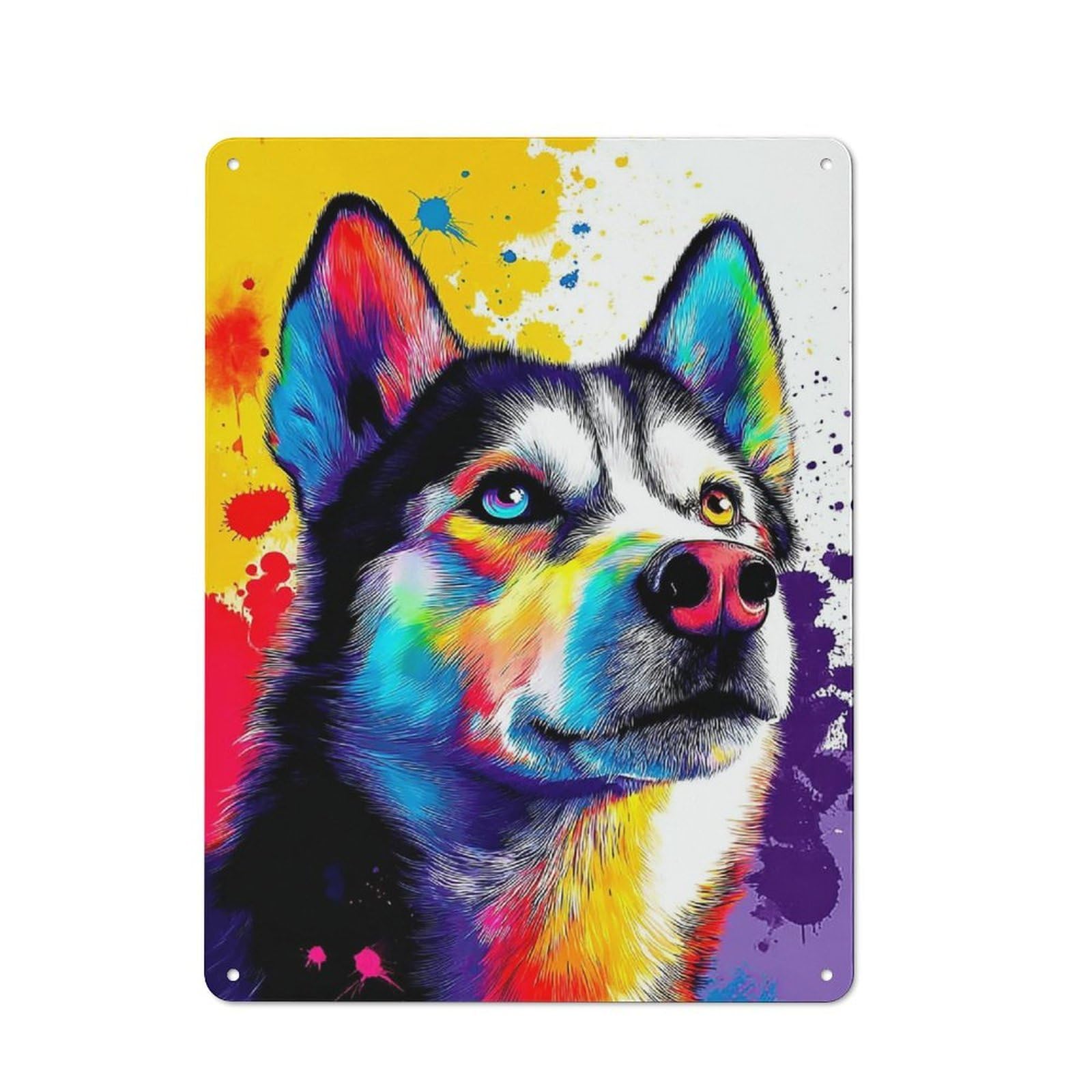Junmoney Colorful Husky Portrait Retro Metal Wall Sign 40X30cm For Café Or Home Bar, For Home Bar Enthusiasts, For Retro Home Interiors