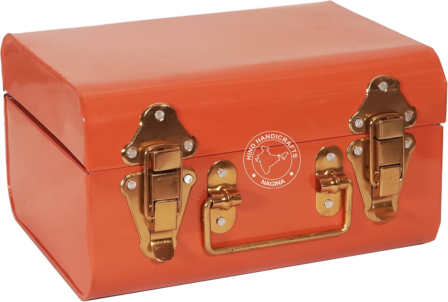 Vintage Style Metal Trunk Storage Box – Set of 3 | Decorative Jewelry & Trinket Organizer for Home & Office | Art Deco Design, Ideal for Gifts (Orange)