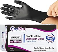 Vista 1 de CARE PLUS Guantes de nitrilo para uso médico, sin polvo ni látex, negro/azul, S, M, L, XL - 100, 200, 1000