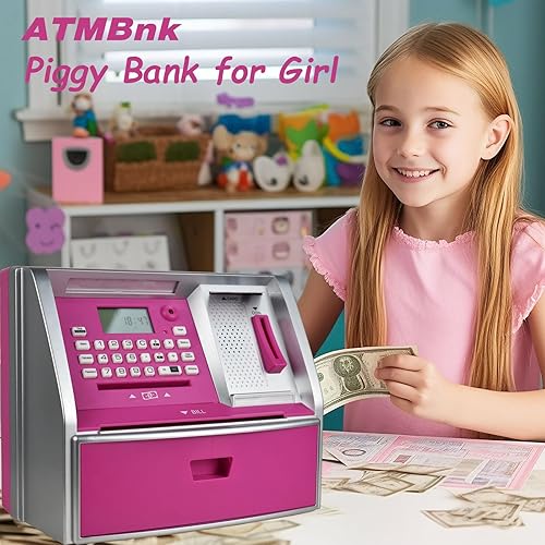 Miniatura 2 de Alcancía de cajero automático para niños, banco de dinero electrónico con contador de monedas, tarjeta y contraseña, mini cajero automático regalo