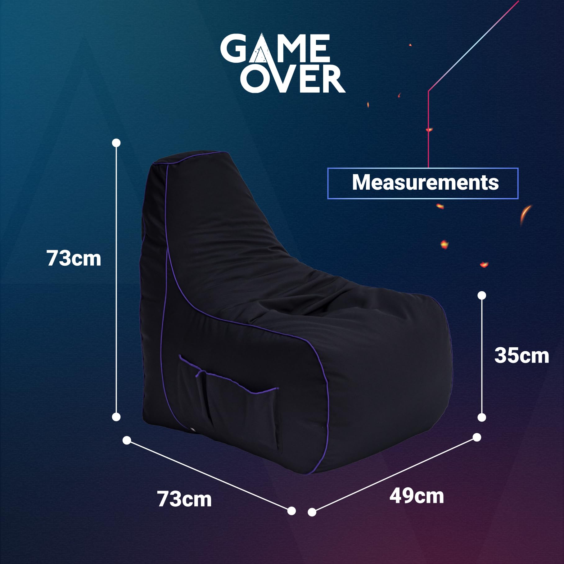 Game Over 8Bit Kinder Mini Videospiel Sitzsack für Videospiele | Wohnzimmer | Seitentaschen für Steuergeräte | Headset-Halter | Ergonomisches (Drachenhaut)