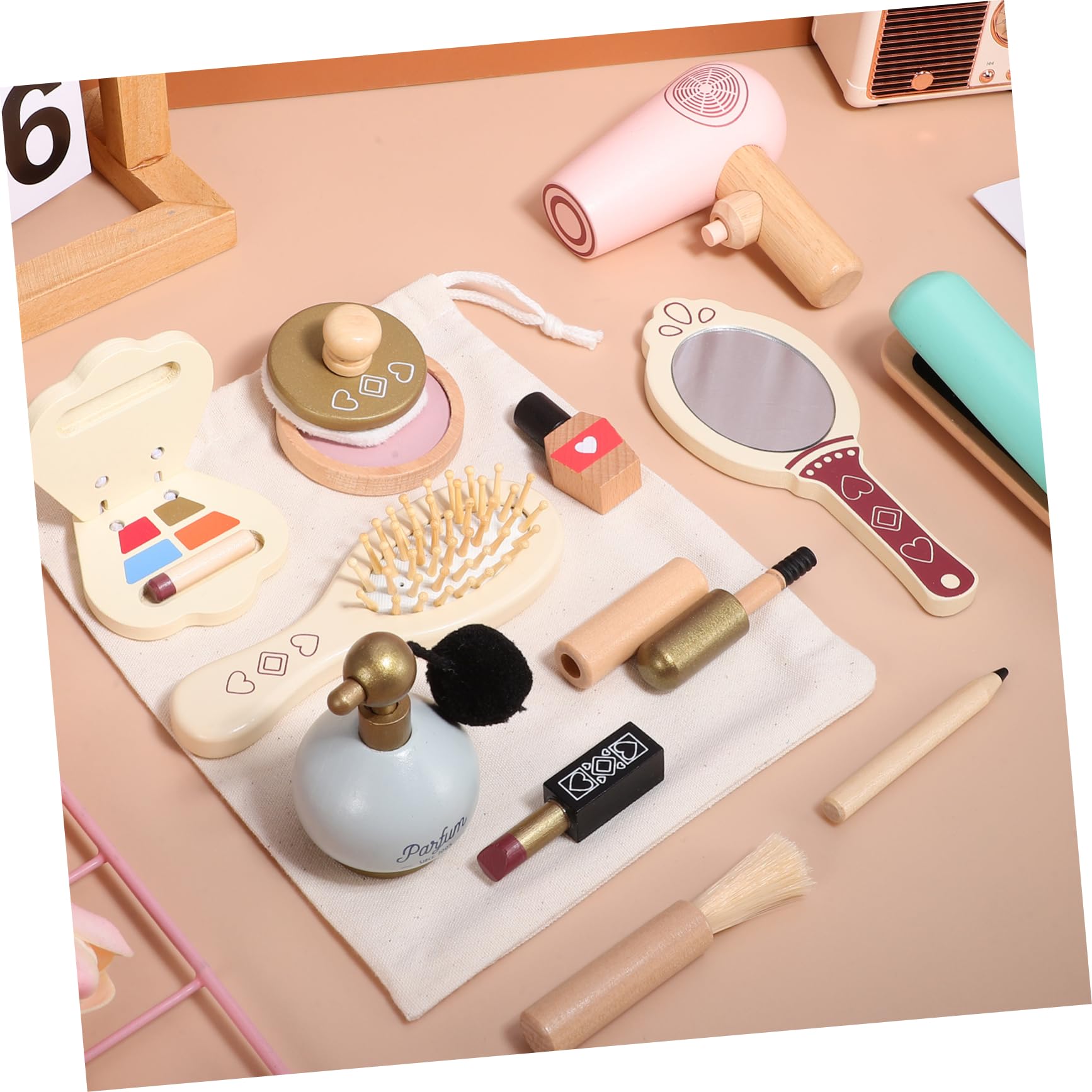Holz Schminkspielzeug Satz für Kinder, 1 Satz Spielzeug Make Up | Rollenspiel Zubehör für Mädchen, Sichere Nutzung, Feine Verarbeitung, Geeignet für Spielzeit und Feiertage