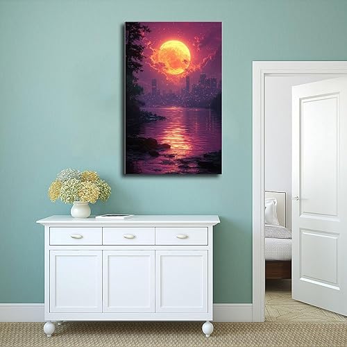 Miniatura 4 de ZMLIS Retrofuturism Neon Grid Wall Decor  Trippy Synthwave Art Print for Gen Z & Y2K Style Room Canvas Art Poster And Wall Art Picture Print Modern