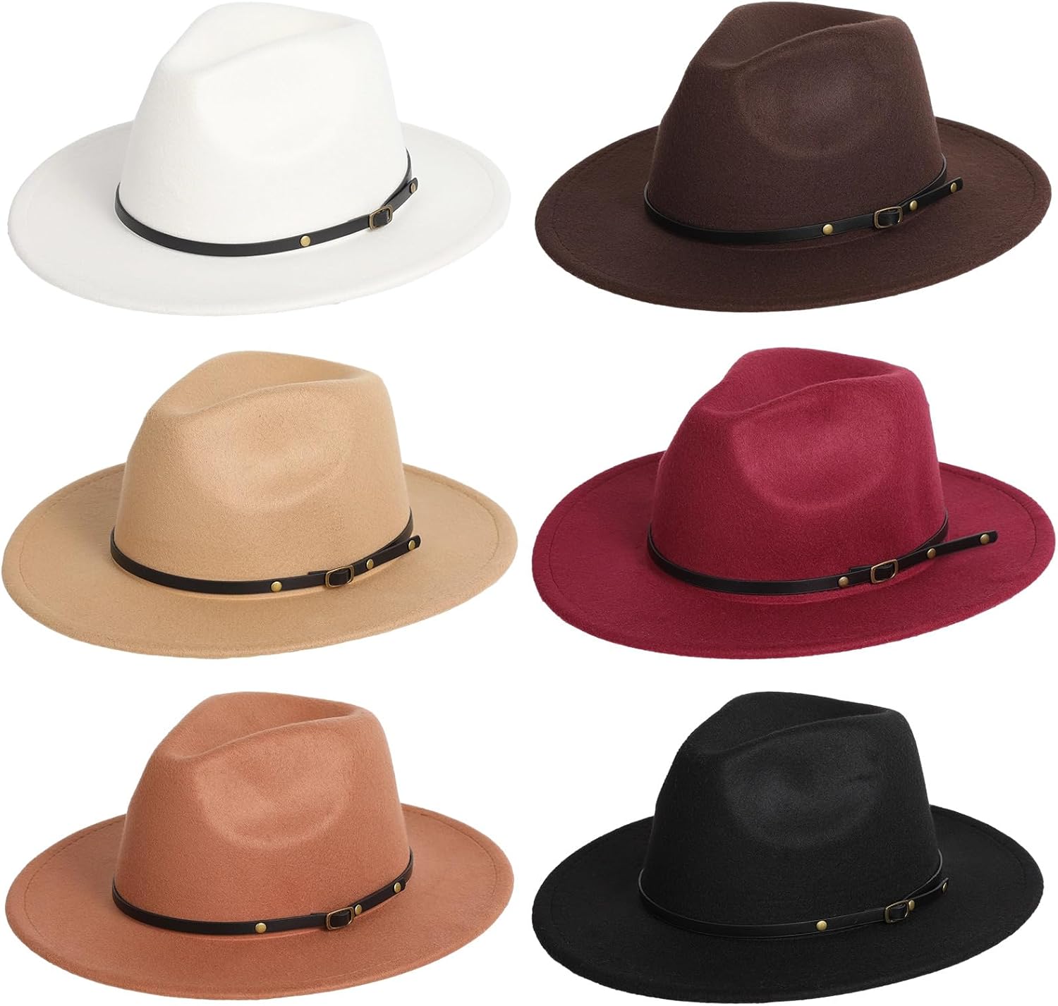 6 Styles of Cowboy Hats for Men and Women, Wide-Brimmed Felt Cowboy Hats, not Easy to Wrinkle, Adjustable Circumference 22-22.8Inch, Multiple Colors Available, Suitable for Both Men and Women
