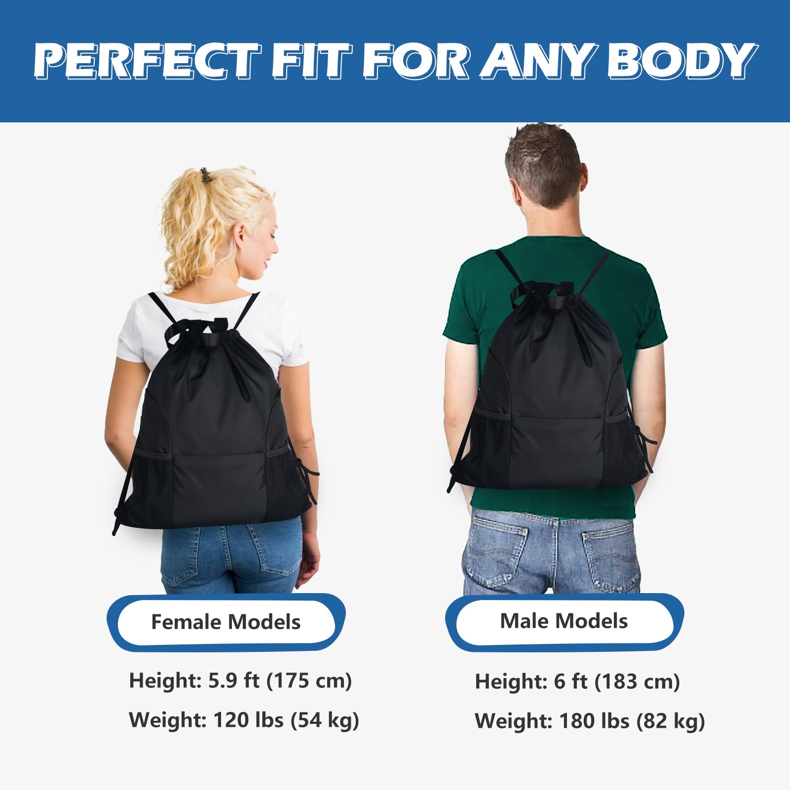 Moyad Drawstring Bags for Women Men Swim PE Bags Drawstring Gym Bag for Kids Adults Waterproof String Swimming Sports Backpack for School Travel Black & Diamond Grid Pattern - Image 4