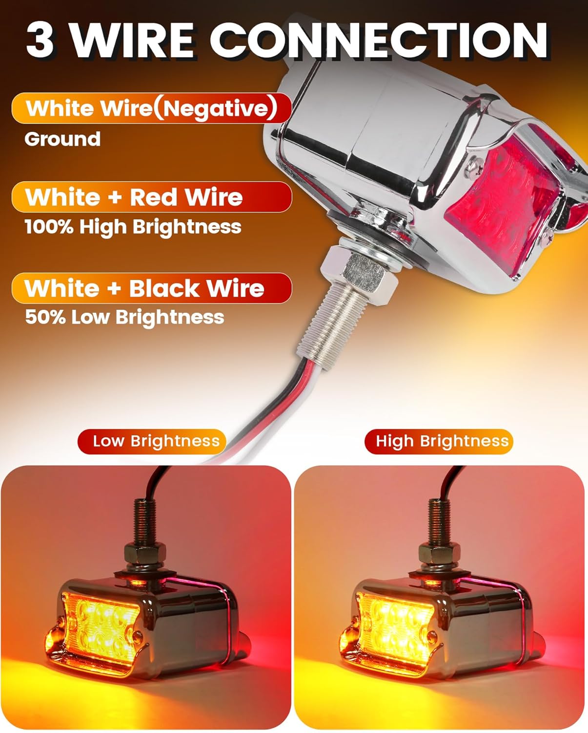 2PCS Amber/Red Dual Revolution 12 LED Turn Signal Marker Lights w/Visor, Semi Truck Double Face Chrome Auxiliary Bumper Pedestal Lights for Freightliner Peterbilt Kenworth Mack Western Star