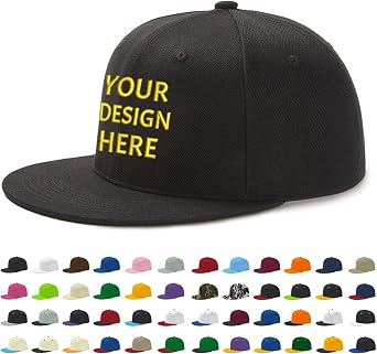 Personalised Baseball Cap, Custom Snapback Hat with Embroidery Text Logo and Print Photo, Personalized Hip Hop Flat Brim Baseball Hats, Personalized Gift for Man Woman Friend
