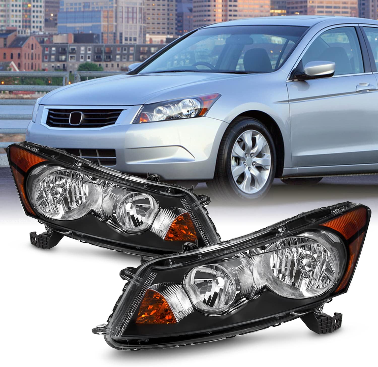 AKKON - Fit 2008 2009 2010 2011 2012 Honda Accord Sedan 08-12 4Dr Headlights Assembly OE Style Black Driver - Passenger