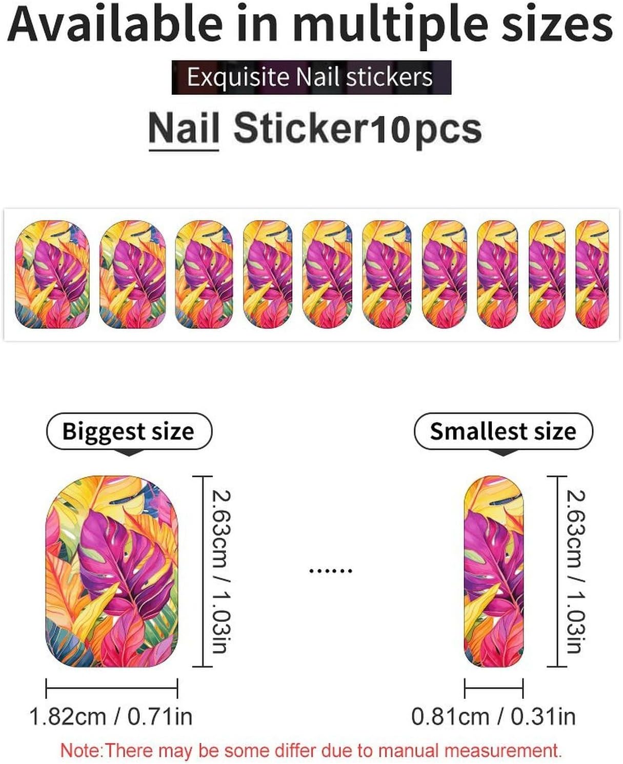 100 Pieces Full Nail Wraps Self-Adhesive Gel Nail Stickers for Women | Tropical Leaves Pattern Nail Strips, UV Free, Chip Resistant, Waterproof Full Cover, Long Lasting Nail Decals