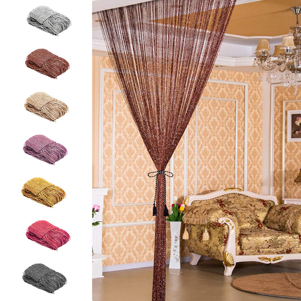 Thread Curtain, 100 x 200 cm, Metallic Look Thread Curtain, Plain