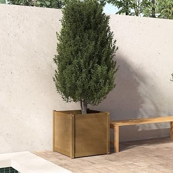 Solid Pinewood Square Garden Planter for Outdoor Plants and Flowers, Large 23.6 Inch Rustic Wooden Planter Box with Weather-Resistant Design for Patio, Balcony,