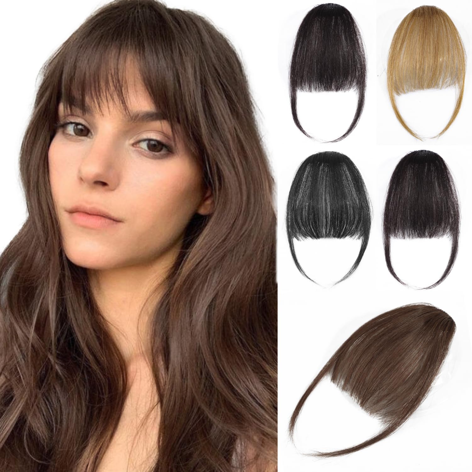 Rosooi Clip In Bangs 100 Human Hair Bangs for Women Black