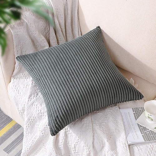 Miniatura 2 de Artscope Fundas de almohada de pana a rayas acogedoras súper suaves decorativas cuadradas para sofá, dormitorio, decoración de automóvil, 20 x 20