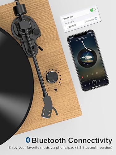 Miniatura 5 de Tocadiscos de vinilo Bluetooth con altavoces integrados, transmisión por correa de alta fidelidad, tocadiscos de 2 velocidades con cartucho