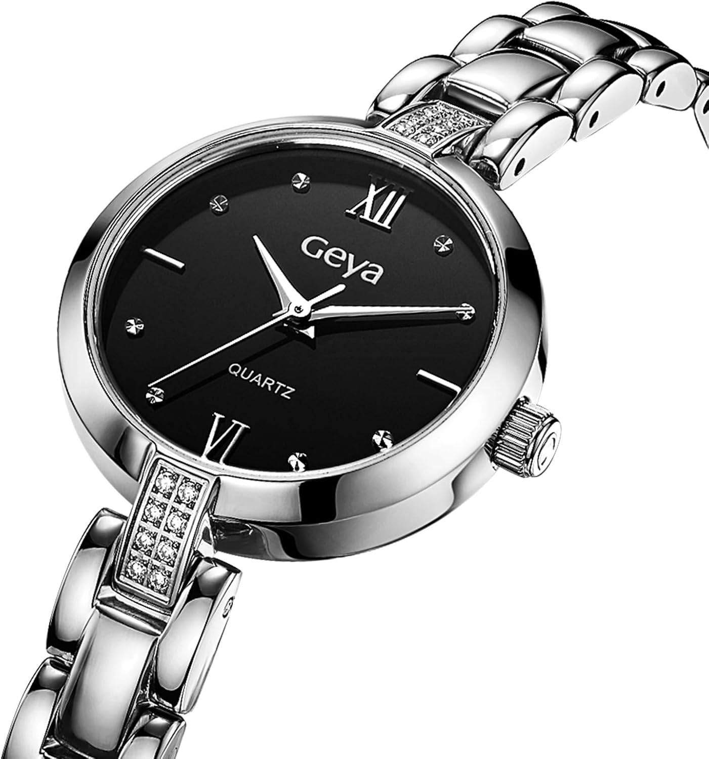 GeYa Silver Watch for Women Elegant Dressy Watch, Dainty Diamond Dial Stainless Steel Bracelet, Japanese Quartz Movement, 5ATM Water Resistant, Ideal for Petite Wrist, Gift Ready - Image 4