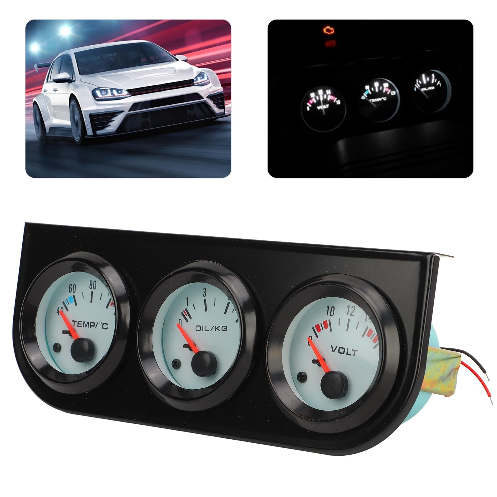 Kit Universel de Jauge Triple pour Voiture, Température de L'eau avec Volts et Compteur de Pression D'huile 52 Mm/5,1 Cm Instrument de Voiture Adapté à la Plupart des Cylindres 12 V 4/6/8 et Voiture à