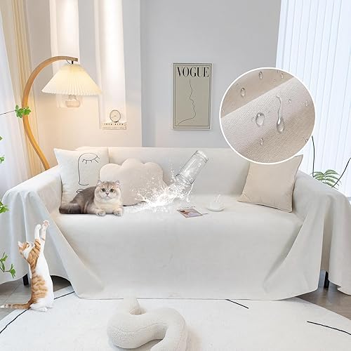 STACYPIK Funda de sofá blanca impermeable de 4 capas, protector antiarañazos para mascotas para sofá de 2 cojines, funda de sofá antideslizante para