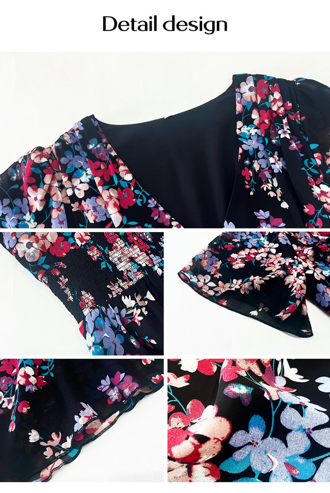 Vestito Donna Abito da Maxi Summer Dress Wrappy Short Work V Neck Floral Stampa in Vita Alta-Albicocca-l