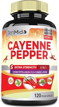Cayenne Pepper Supplements Extract Capsules, 4 Months Supply with Ginger, Turmeric Curcumin, Tulsi, Black Pepper - Supports Immune System, Promotes Digestive System Function - 120 Vegan Capsules