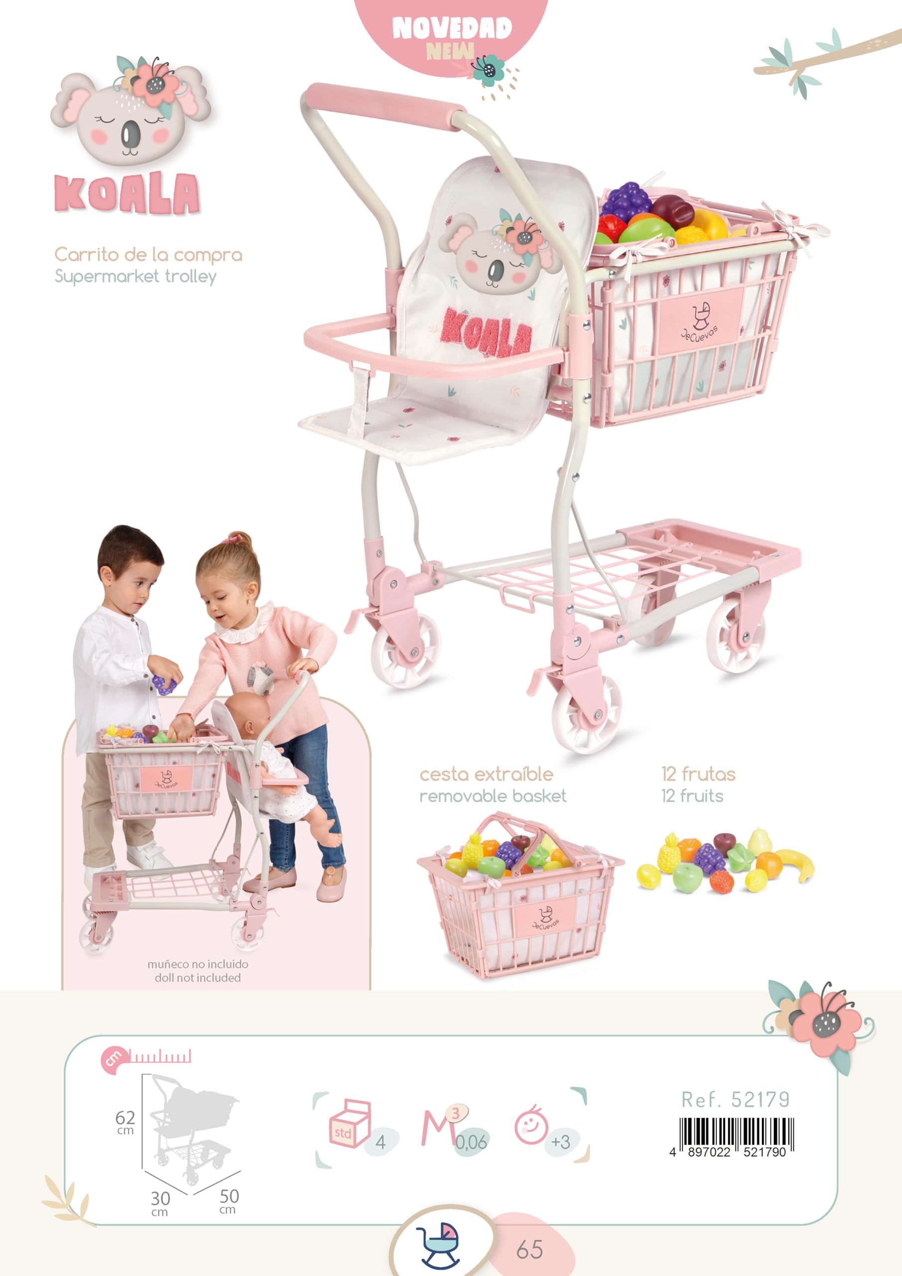Carro de Supermercado Koala con Accesorios y Portabebé DeCuevas 52179