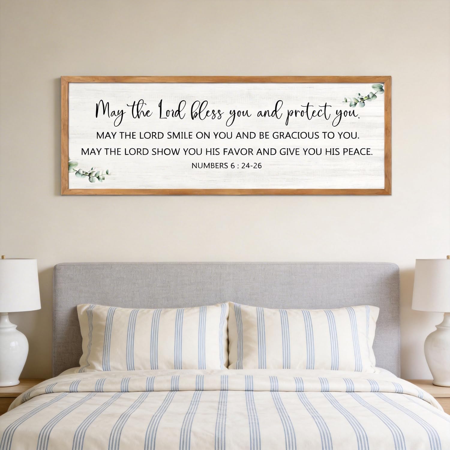 May The Lord Bless You And Protect You Christian Wall Decor, 40x15 Inch Framed Numbers 6:24-26 Bible Verse Wall Art, Large Religious Scripture Quotes Sign, Inspirational Home Decor Gift, Natural