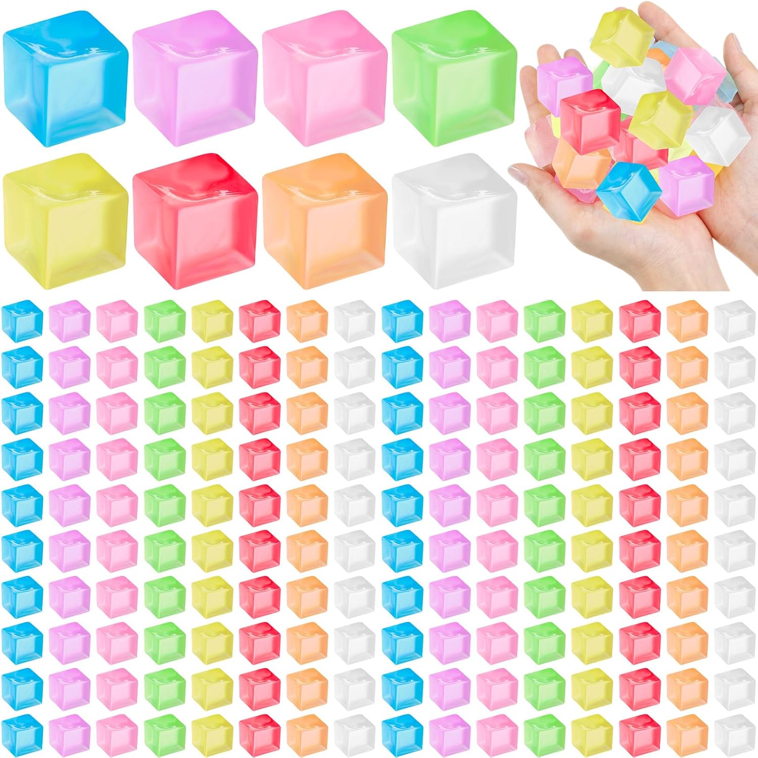 200 Pcs Mini Ice Cube Stress Balls Bulk Fidget Squeeze Square Ball Stress Relief Sensory Playthings Ice Cube for Adults Birthday Valentines Gifts Party Favor Prize Bags Box Filling, 8 Colors
