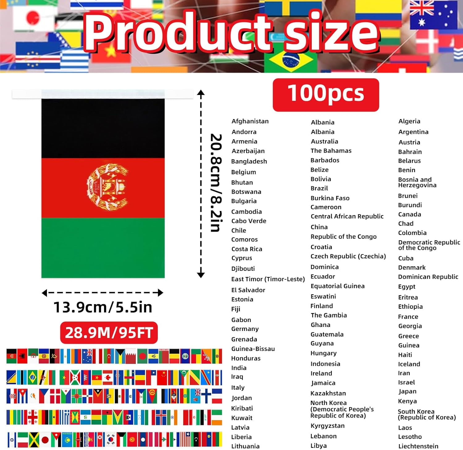 95 ft International Flag Bunting Banner, 100 Pcs World Country String Flags for Classroom, Cultural Events, Sports Festivals, School Activities, Bars, and Global Party Decorations - Image 2