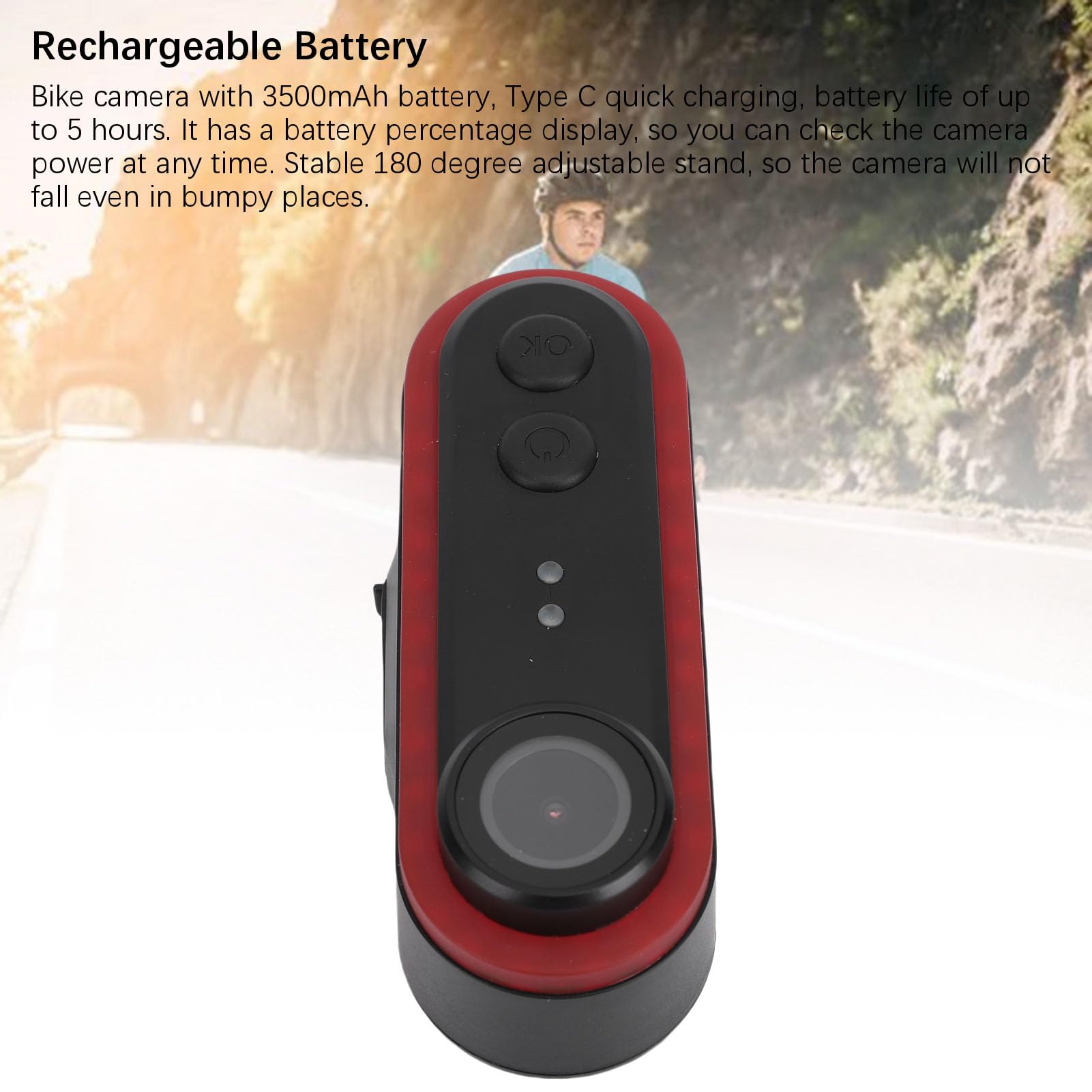 CHICIRIS Rowerowa Kamera z Roweru 1080p z światłem Ogonowym szerokość 150 Stopni Kąt Kątowy Sport Kamera IPX6 Wodna Woda Powodowa 3500 MAh (64GB)
