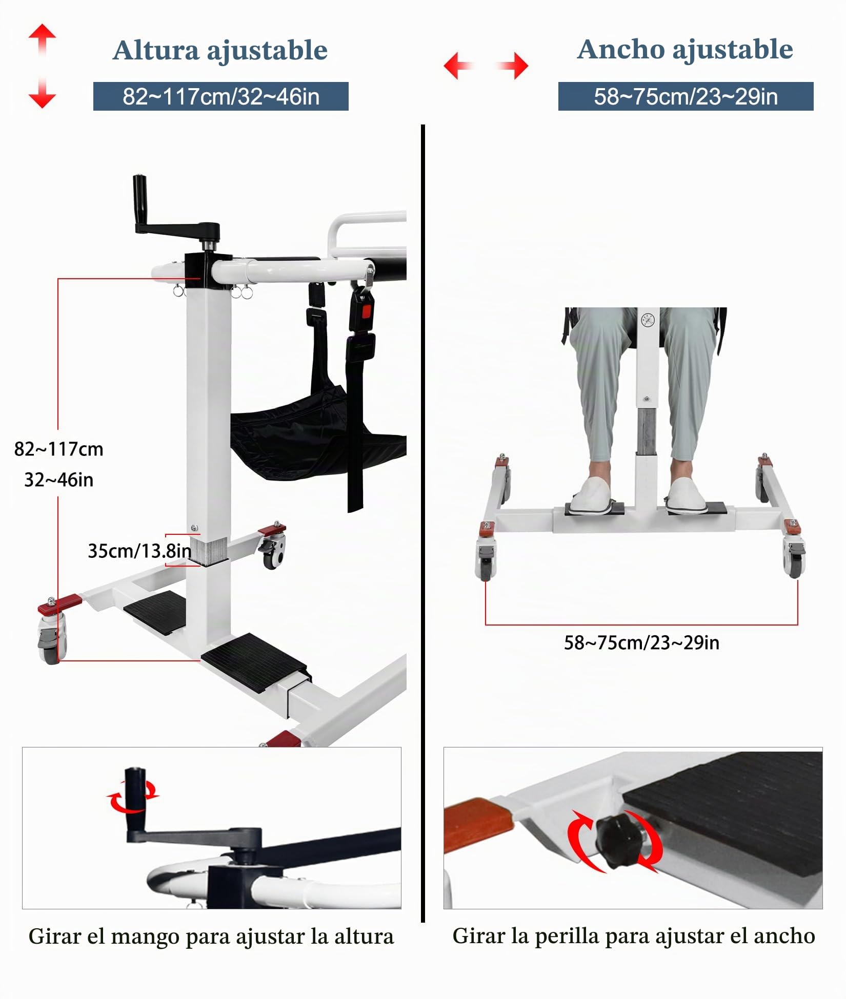 Silla de Transferencia con Grúa Portátil, Elevador de Pacientes Ligero para Hogar, Silla de Ruedas para traslado de Pacientes, Silla de Ducha para Ancianos, Elevador de Pacientes