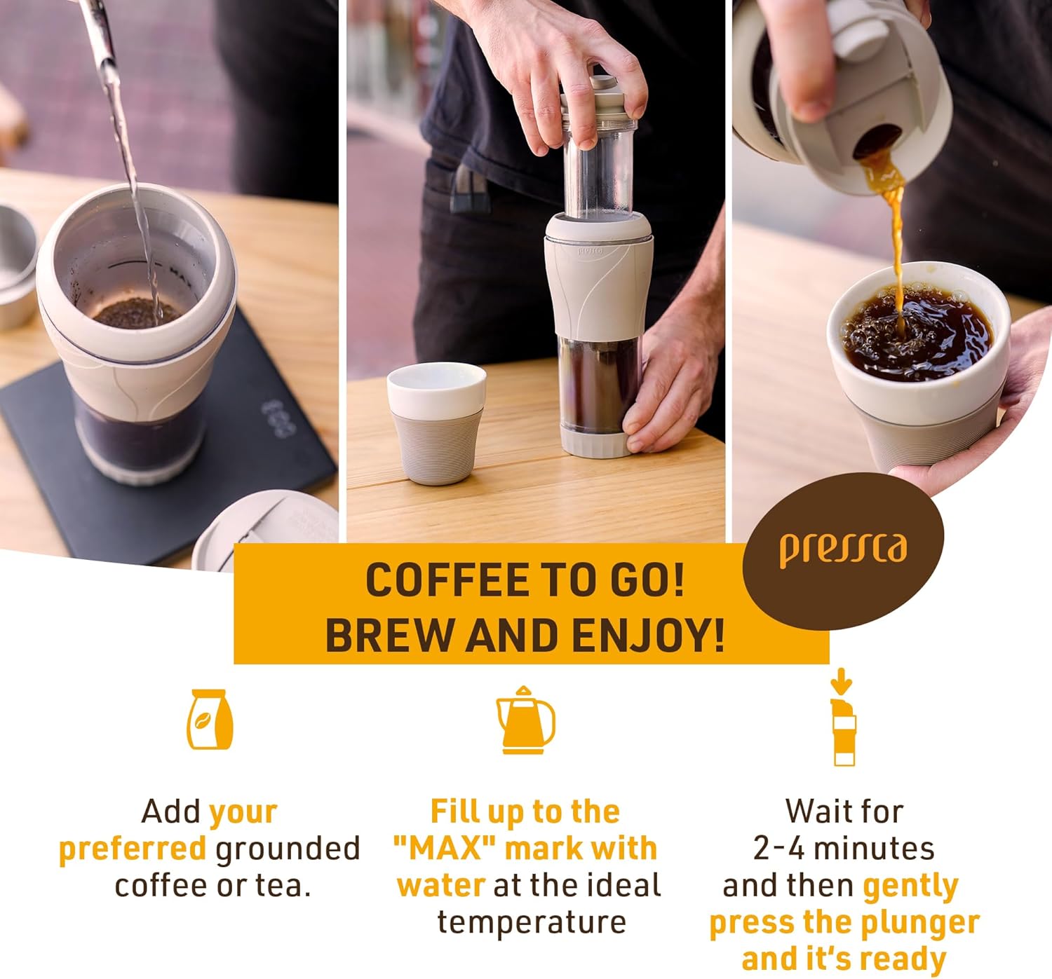 Portable Coffee & Tea Maker, Thermal Infuser, French Press for Single Serve Brewing, BPA-Free Design - 12 fl oz + Reusable Porcelain Coffee Cup for Hot & Cold Beverages 1.7 fl oz Lilac