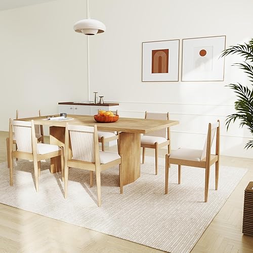 Miniatura 9 de DUOMAY Juego de 2 sillas de comedor tapizadas de lino beige, sillas de cocina sin brazos de madera con patas naturales y marco resistente para