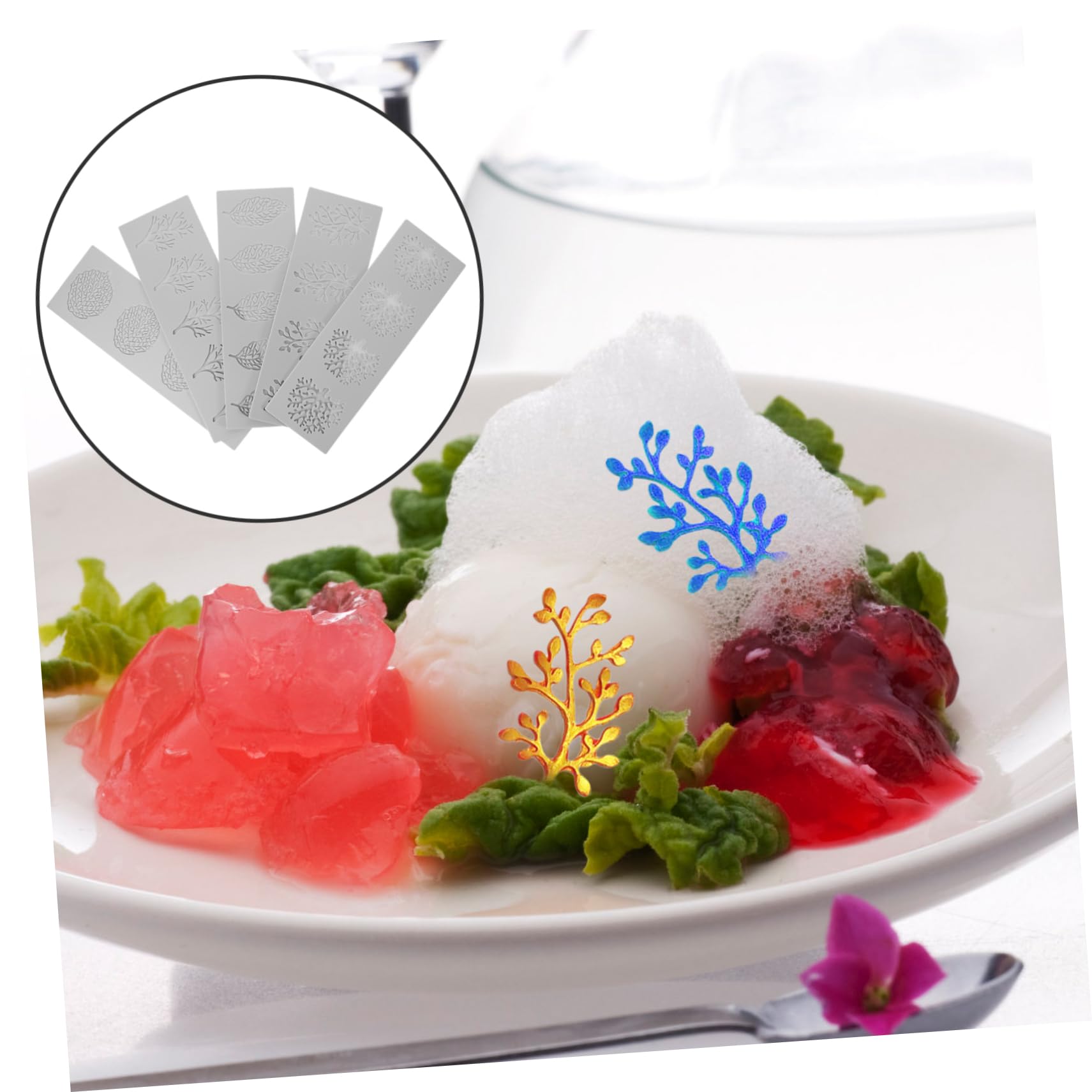 Moule Fondant en Silicone 5 Pièces, Forme de Feuille Délicate, Flexible et Antiadhésif, Facile à Nettoyer pour Pâtisserie et Dessert