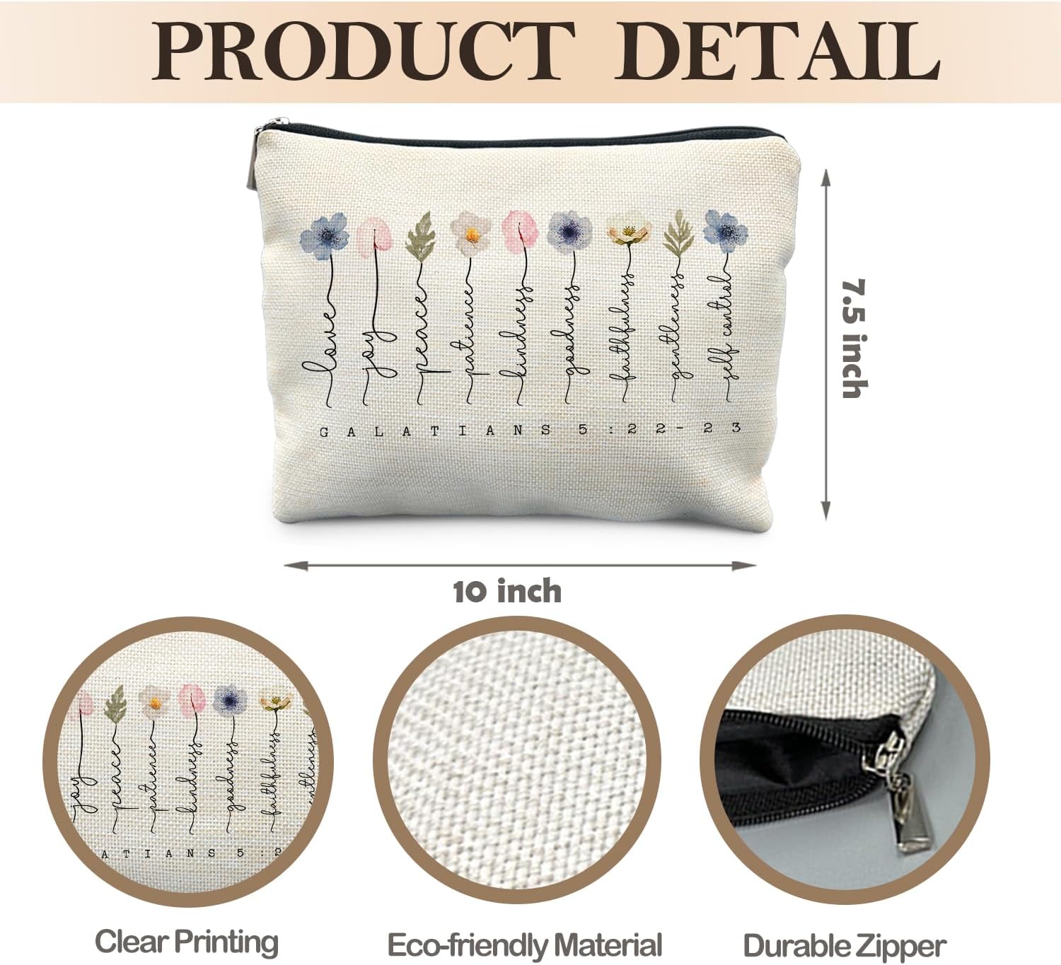 Christian Gifts Makeup Bag, Floral Christian Cosmetic Bags for Women, Galatians 5:22-23 Bible Verse Makeup Pouch, Faith Based Gifts Zipper Pouch