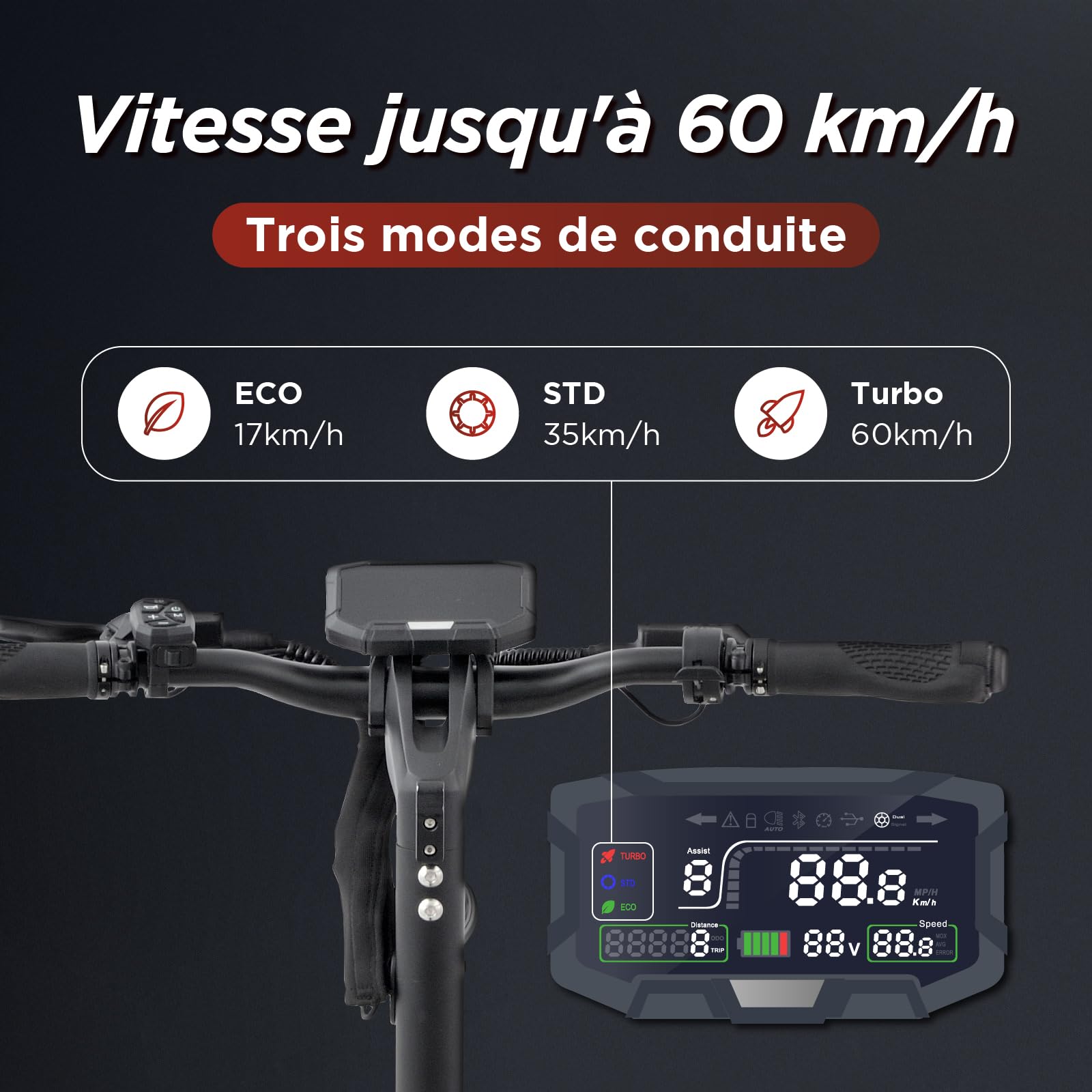 Joyor LuxeRider Trottinette électrique adulte, pliable, deux moteurs de 1200W, batterie de 52V 21AH, autonomie de 55-60km, roues pneumatiques de 25,4x8,9cm, charge maximale 150KG, double suspension
