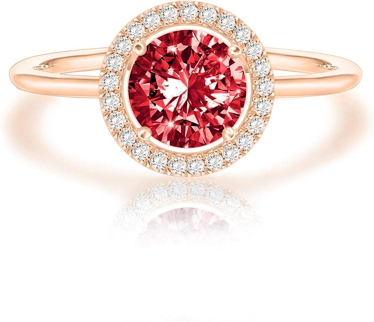 PAVOI Anillos con piedra natal de cristal chapado en oro de 14 quilates | Anillos Para Mujer