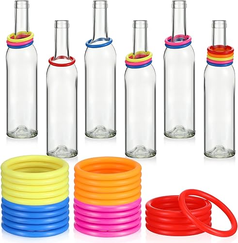 Miniatura 7 de Shappy El juego de lanzamiento de anillos de 31 piezas incluye 25 anillos para lanzamiento de anillos y 6 botellas de vidrio, anillos de plástico,